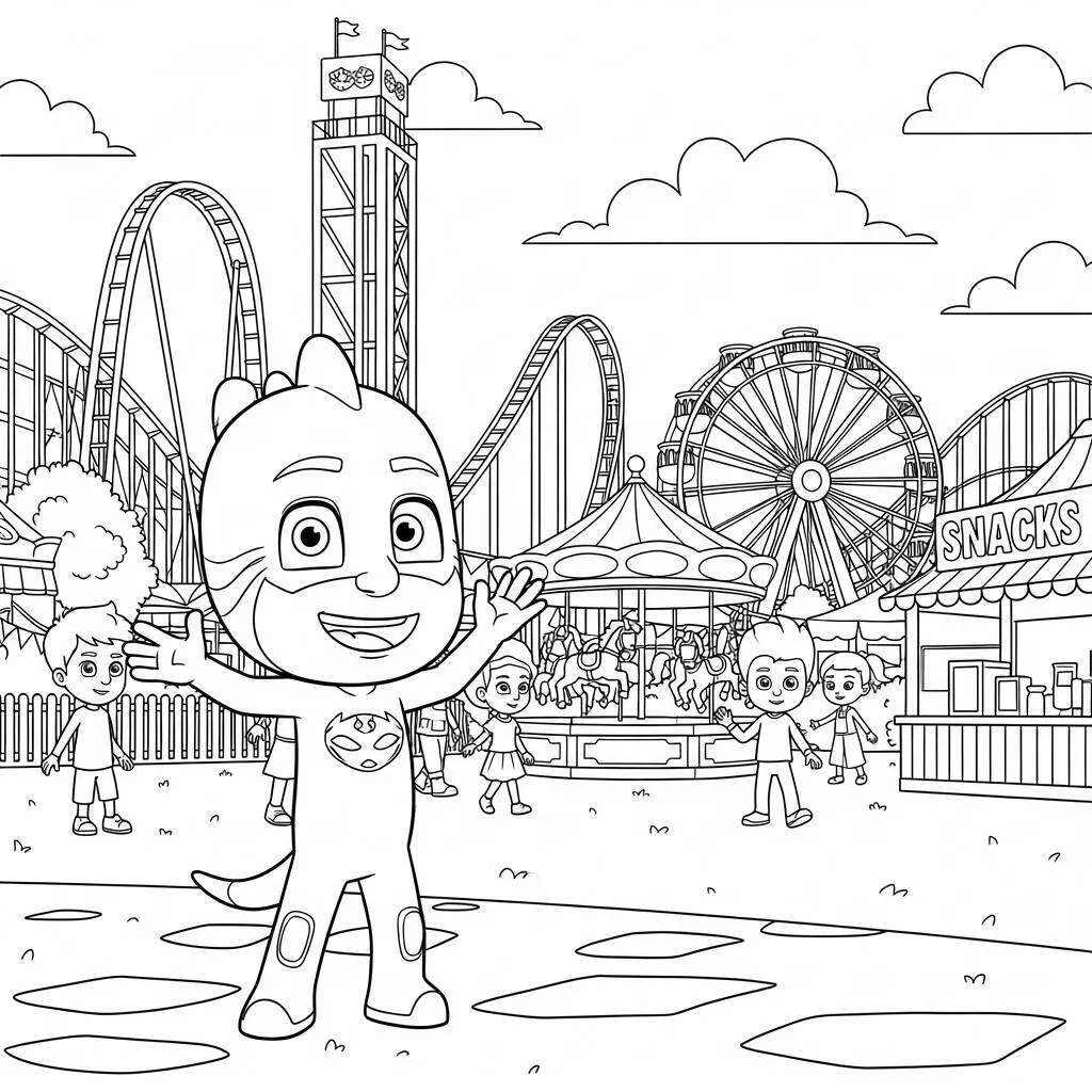 Desenho Pj Masks Gekko em um momento divertido para Colorir