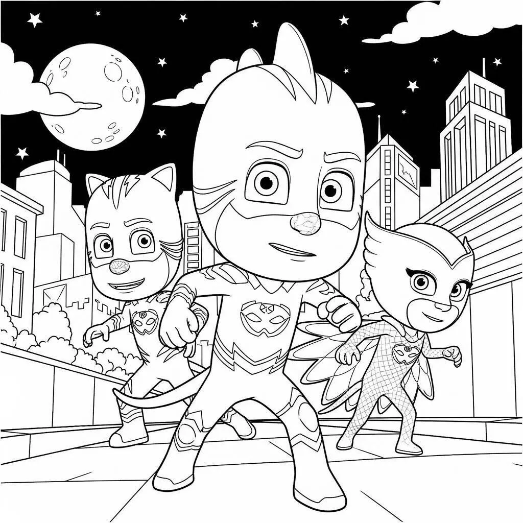 Desenho Pj Masks Gekko em uma missão noturna para Colorir