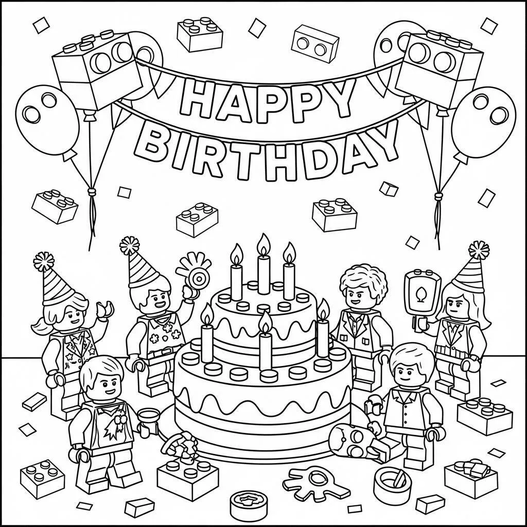 Desenho de Lego Festa de Aniversário para Colorir