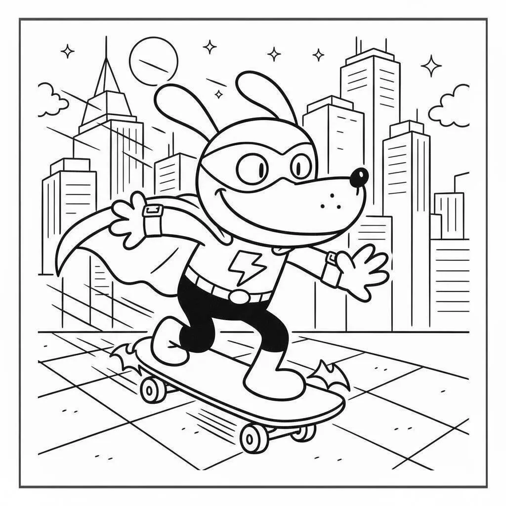 Desenho do Dog Man Andando de Skate para colorir